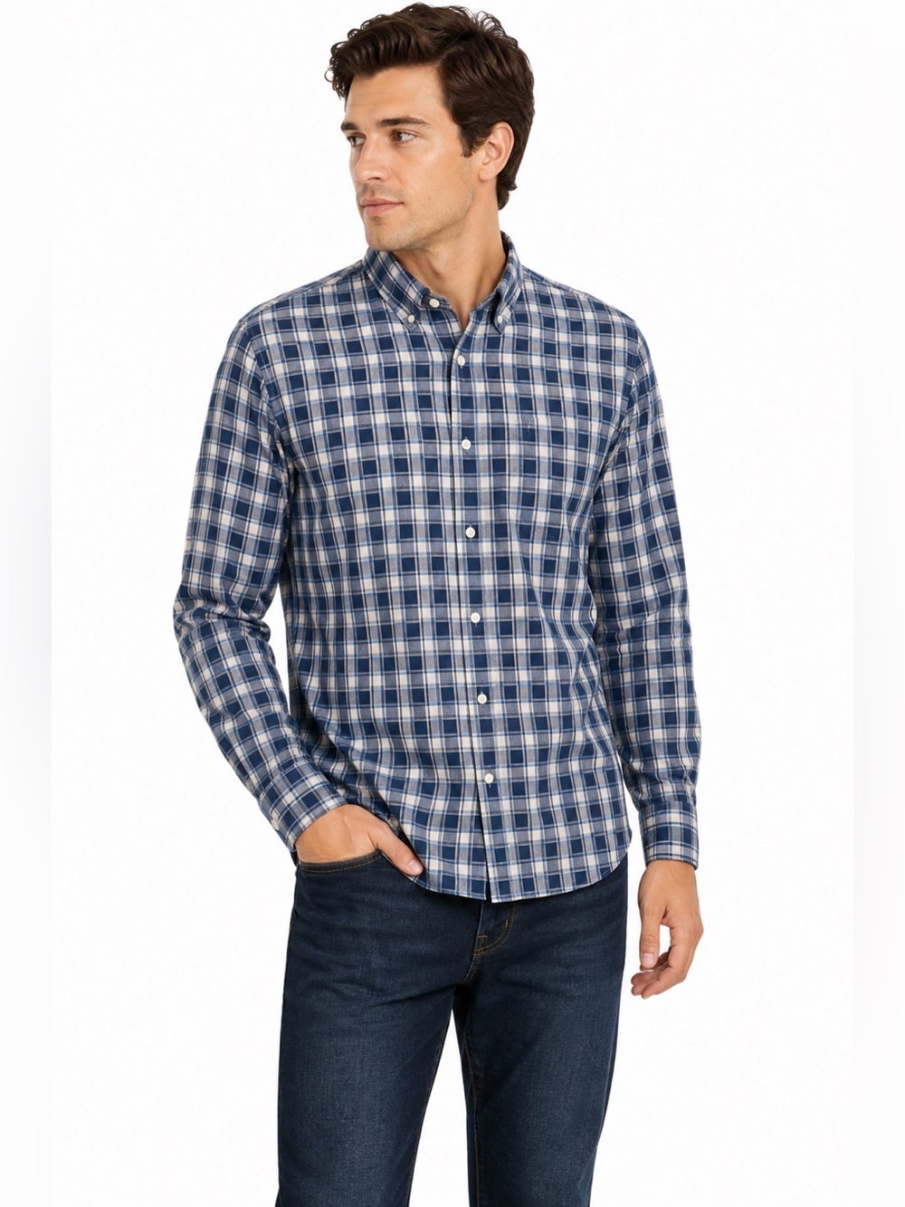 Banana Republic Men’s Blue Plaid Long Sleeve Button Down Shirt Size Large